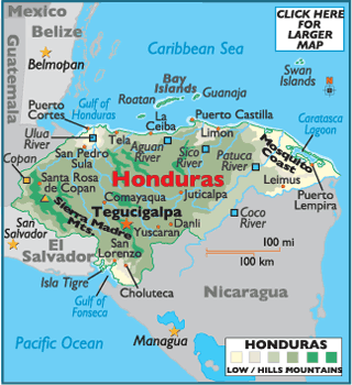 Honduras Major Cities Map